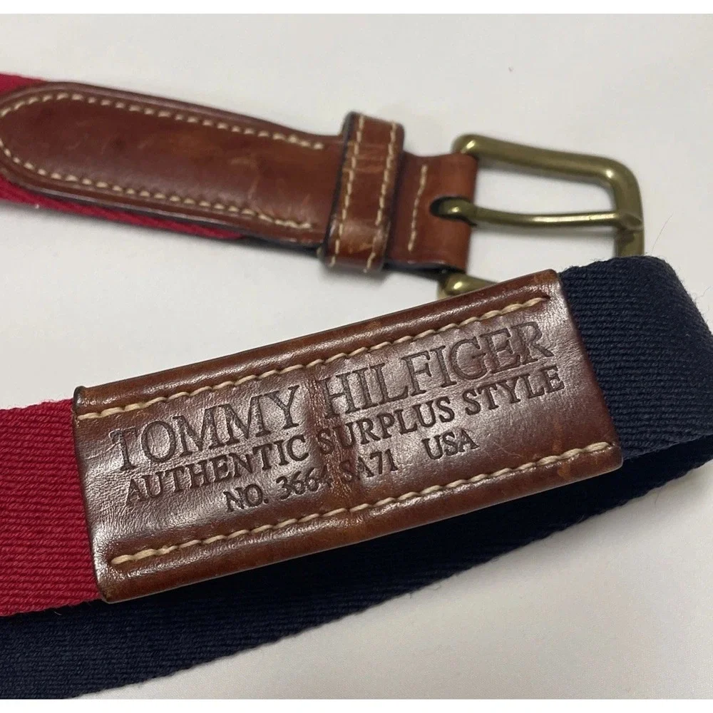 Vintage 90s Tommy Hilfiger Belt ‎ Red Blue Authentic Surplus Mens Size 34 USA